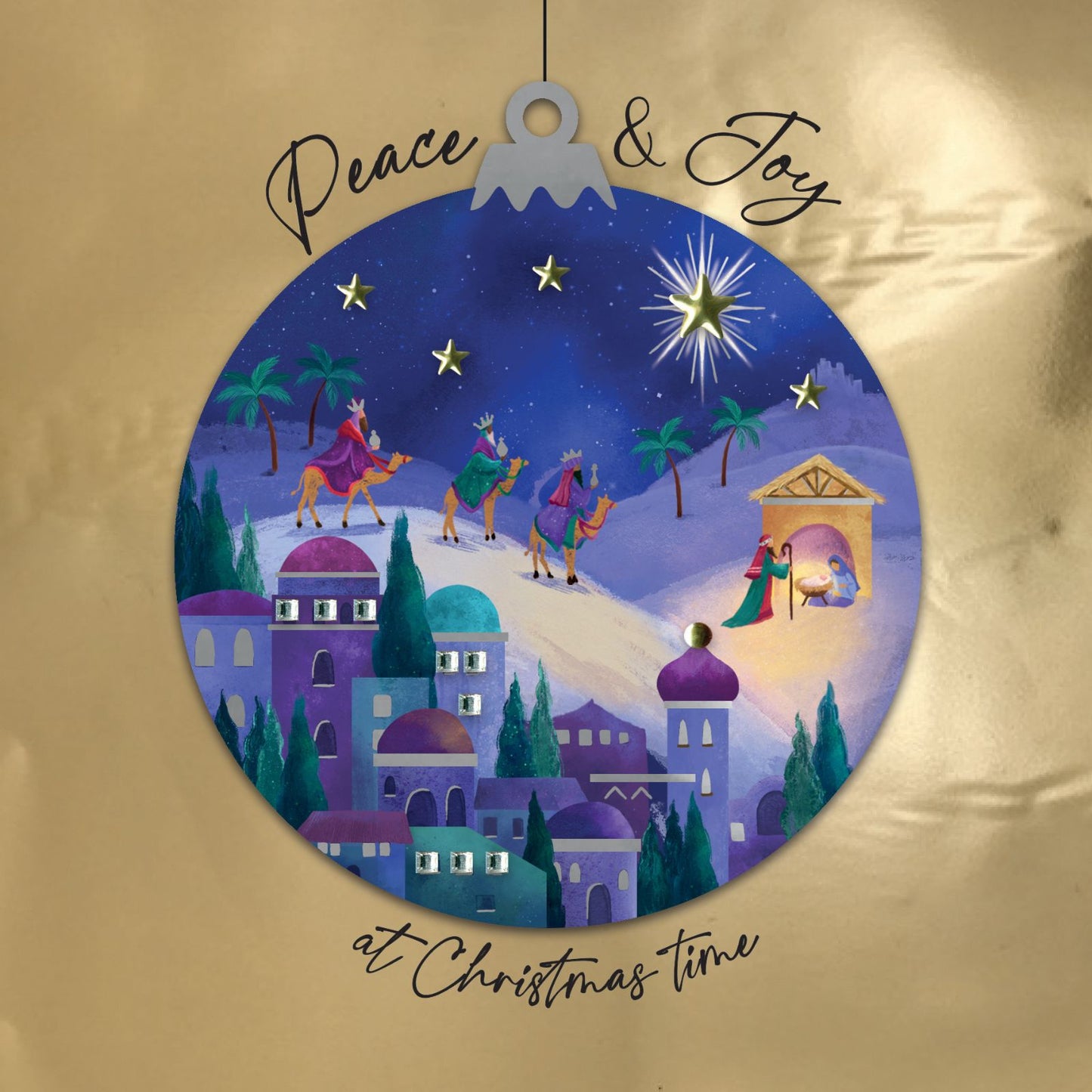 Individual Hand-Finished Christmas Card Embellished Religious Nativity Design