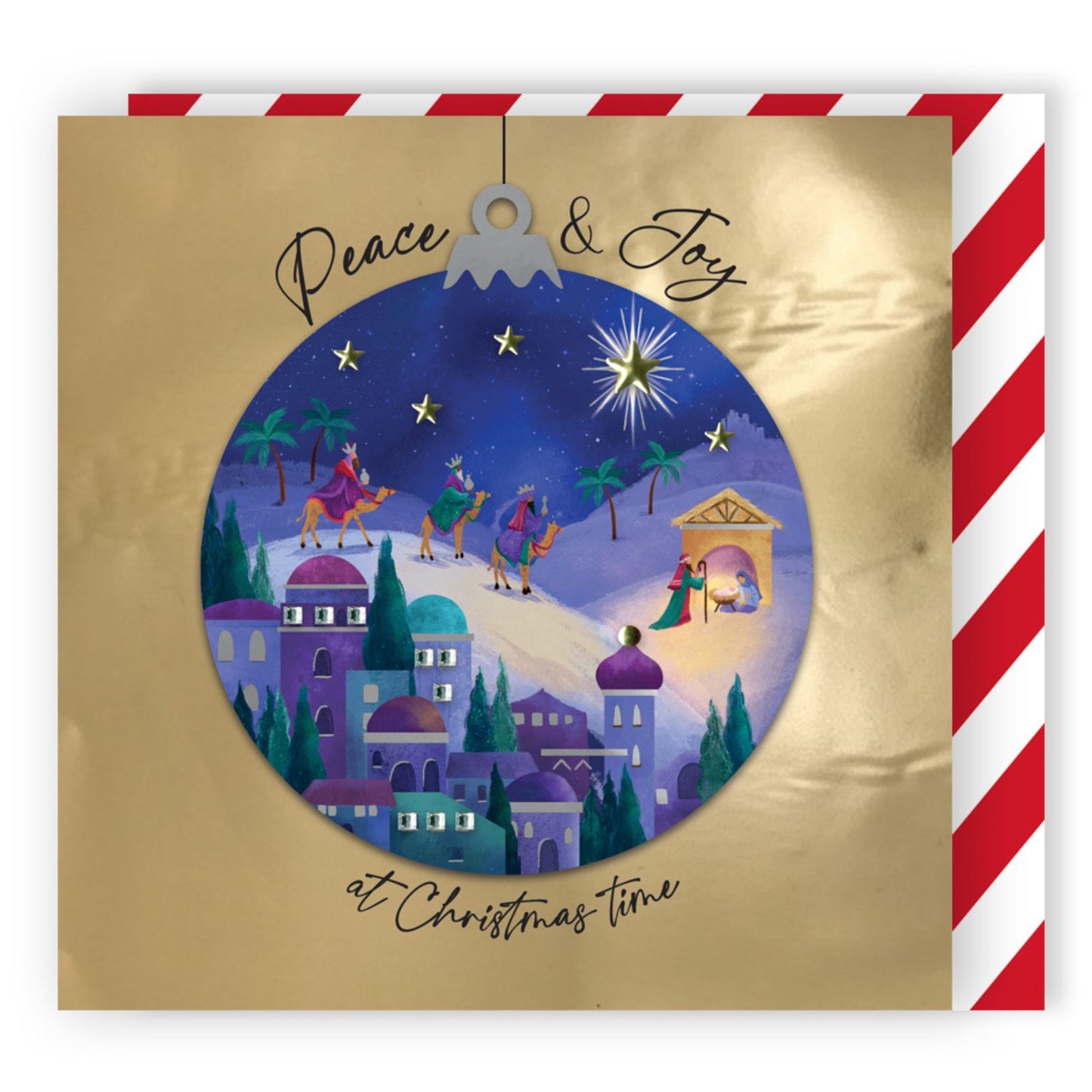 Individual Hand-Finished Christmas Card Embellished Religious Nativity Design