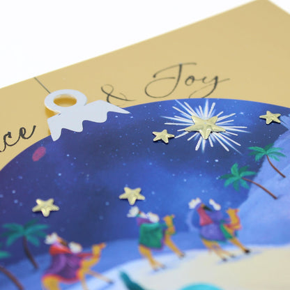 Individual Hand-Finished Christmas Card Embellished Religious Nativity Design