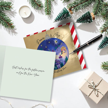 Individual Hand-Finished Christmas Card Embellished Religious Nativity Design