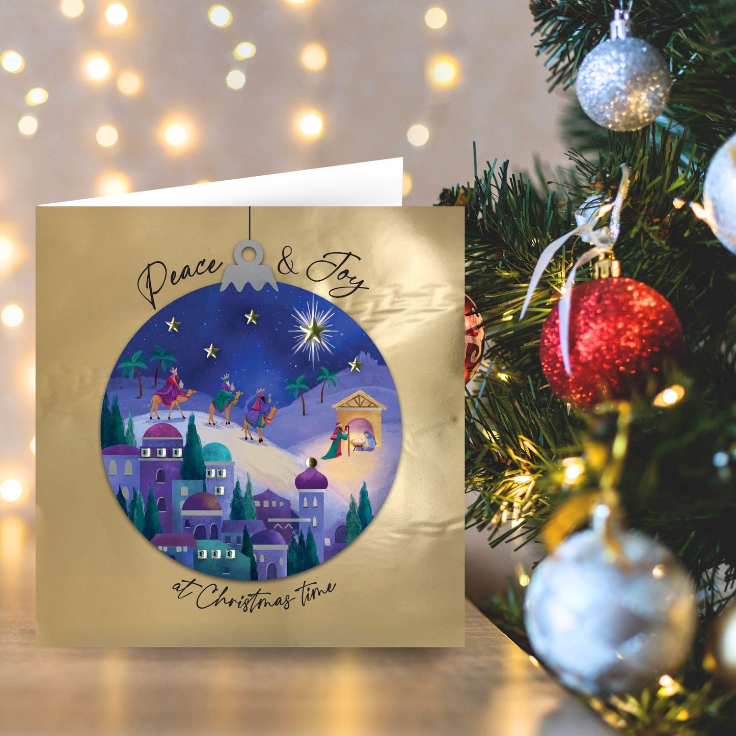Individual Hand-Finished Christmas Card Embellished Religious Nativity Design