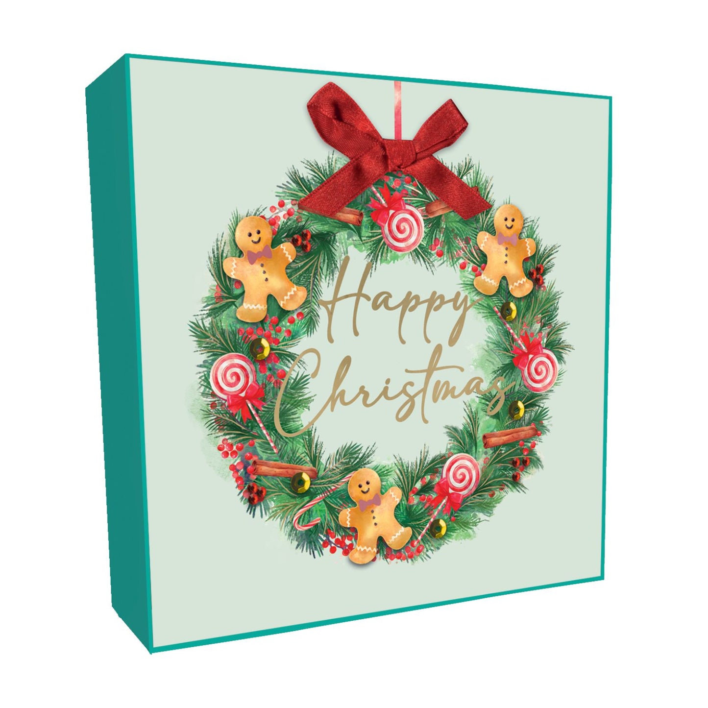 Luxury Christmas Cards Box of 6 Hand-Finished Gingerbread Wreath Xmas Cards