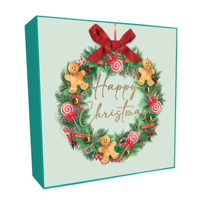 Luxury Christmas Cards Box of 6 Hand-Finished Gingerbread Wreath Xmas Cards