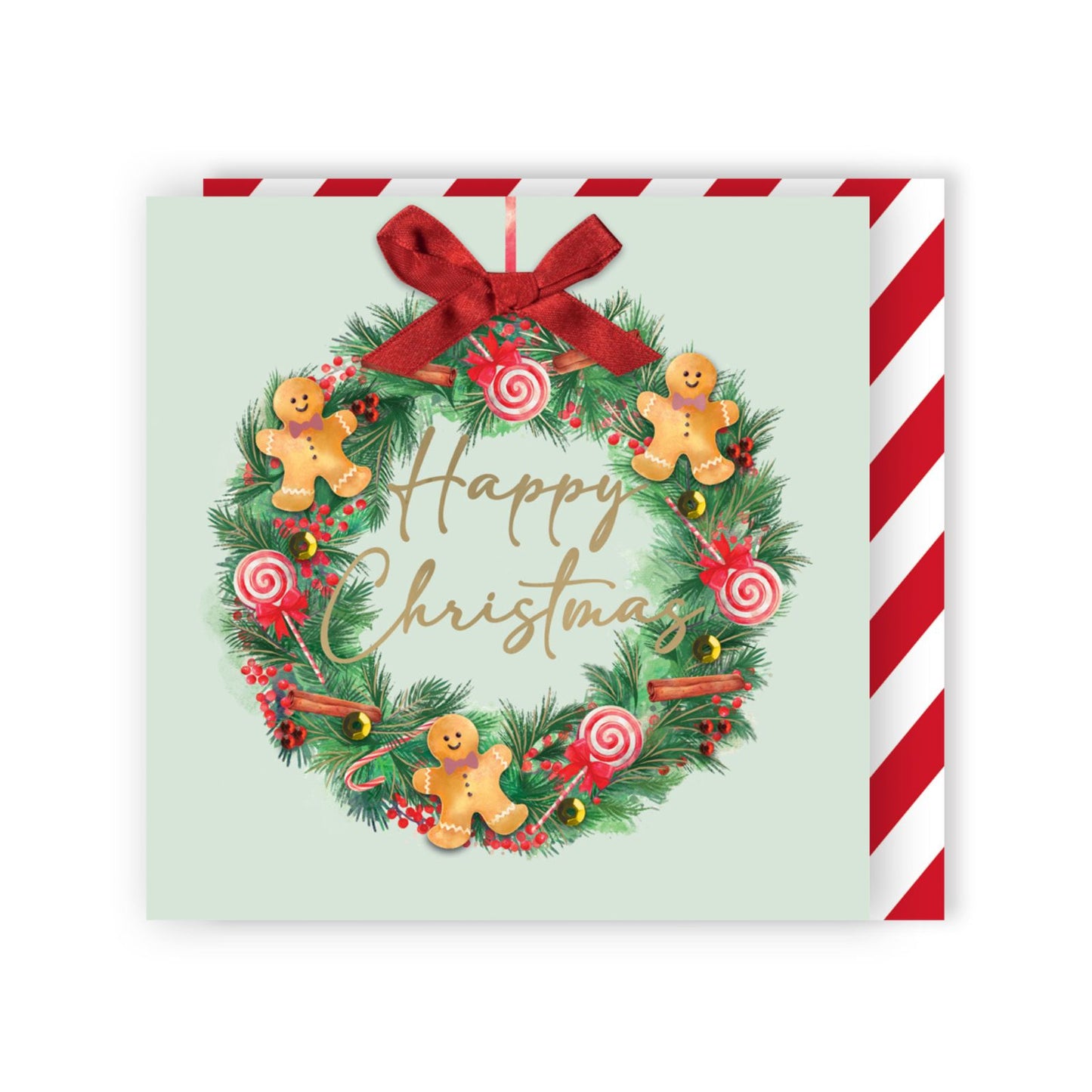Luxury Christmas Cards Box of 6 Hand-Finished Gingerbread Wreath Xmas Cards