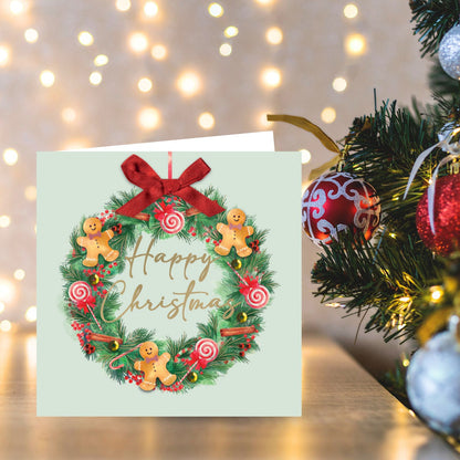 Luxury Christmas Cards Box of 6 Hand-Finished Gingerbread Wreath Xmas Cards