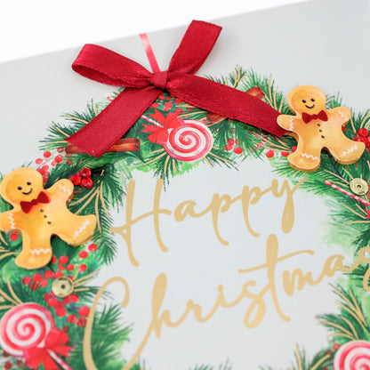 Luxury Christmas Cards Box of 6 Hand-Finished Gingerbread Wreath Xmas Cards