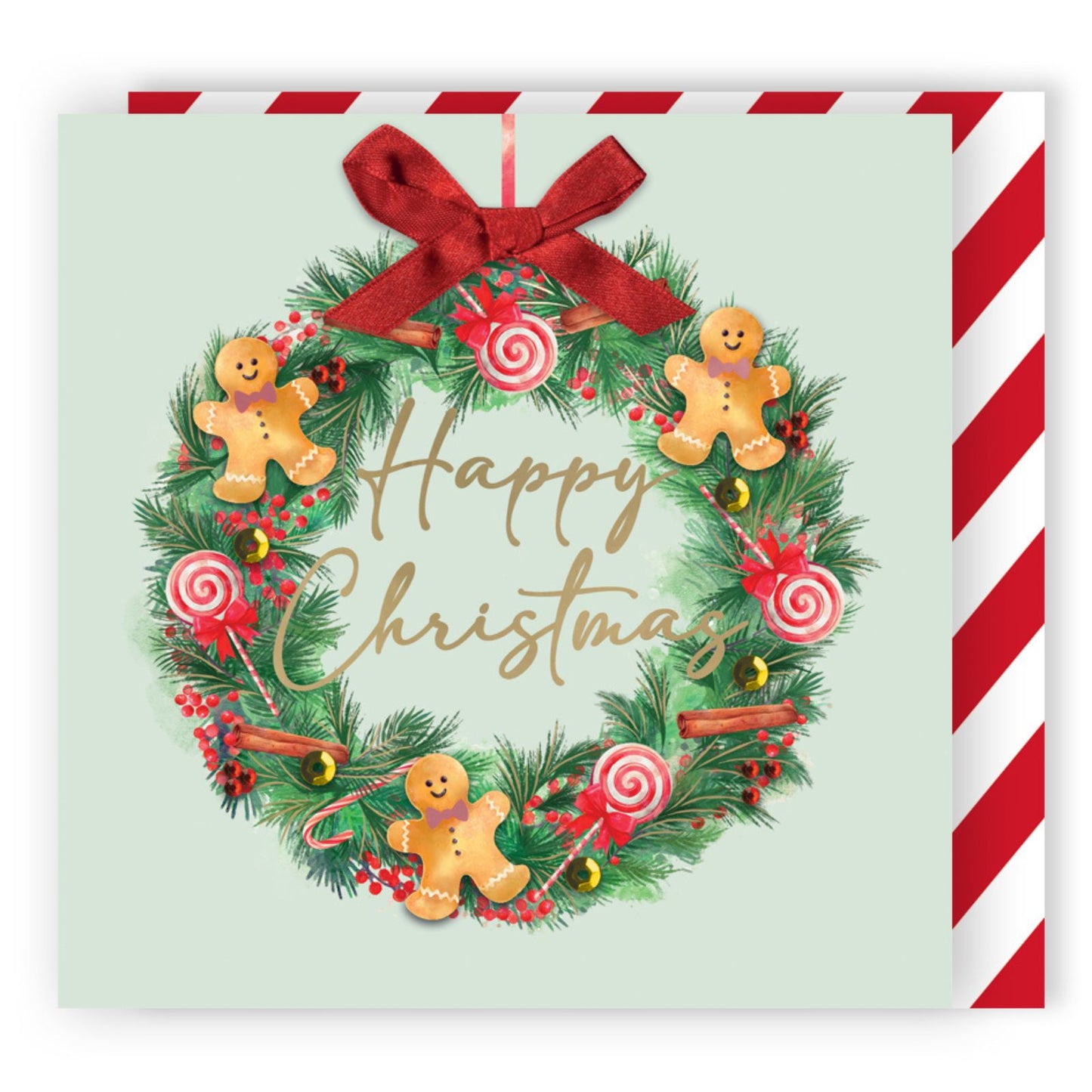 Individual Hand-Finished Christmas Card Embellished Gingerbread Wreath Design