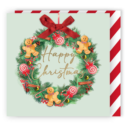 Individual Hand-Finished Christmas Card Embellished Gingerbread Wreath Design