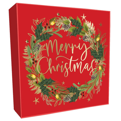 Box Of 4 Luxury Christmas Cards Woodland Wreath Hand-Finished Sparkle Range