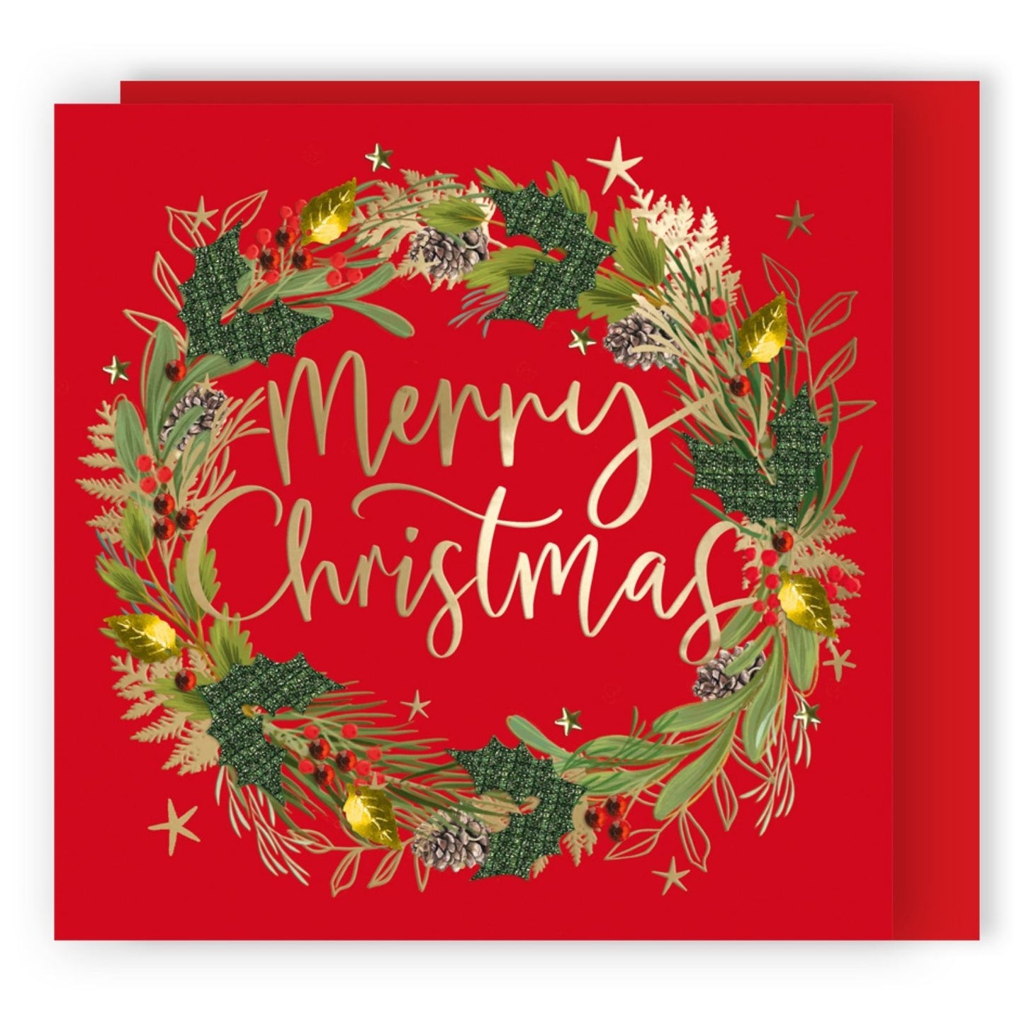 Box Of 4 Luxury Christmas Cards Woodland Wreath Hand-Finished Sparkle Range