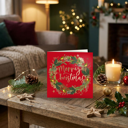 Hand-Finished Christmas Card Woodland Wreath Luxury Sparkle Range