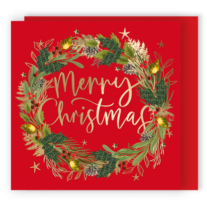Hand-Finished Christmas Card Woodland Wreath Luxury Sparkle Range