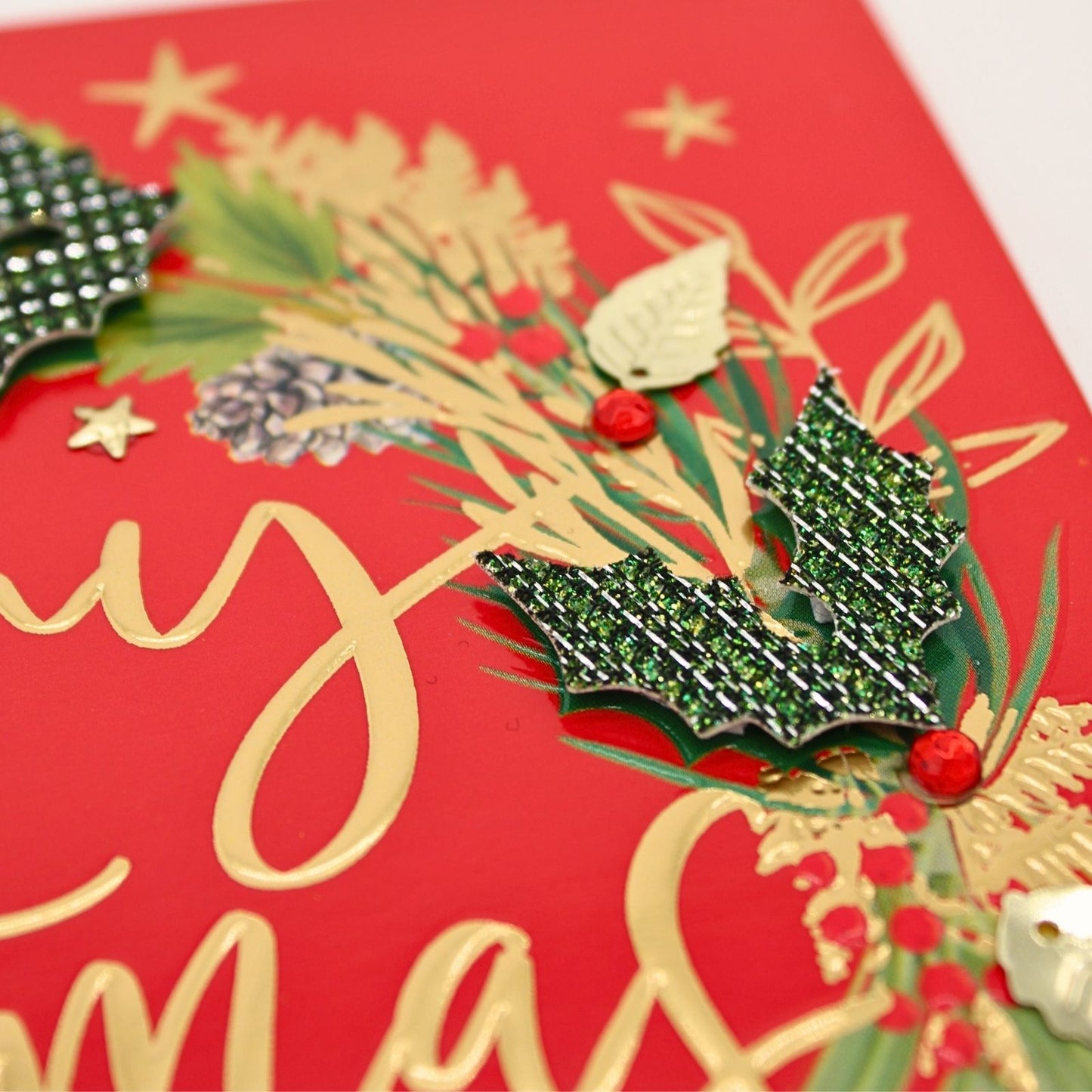 Hand-Finished Christmas Card Woodland Wreath Luxury Sparkle Range