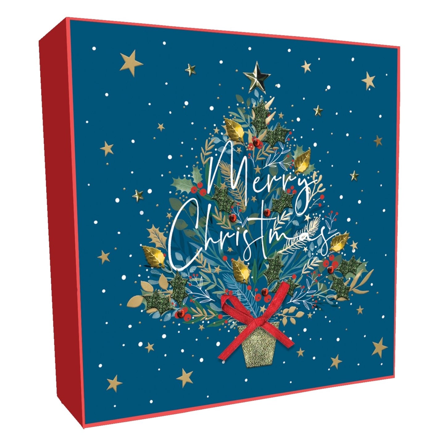 Box Of 4 Luxury Christmas Cards Festive Xmas Tree Hand-Finished Sparkle Range