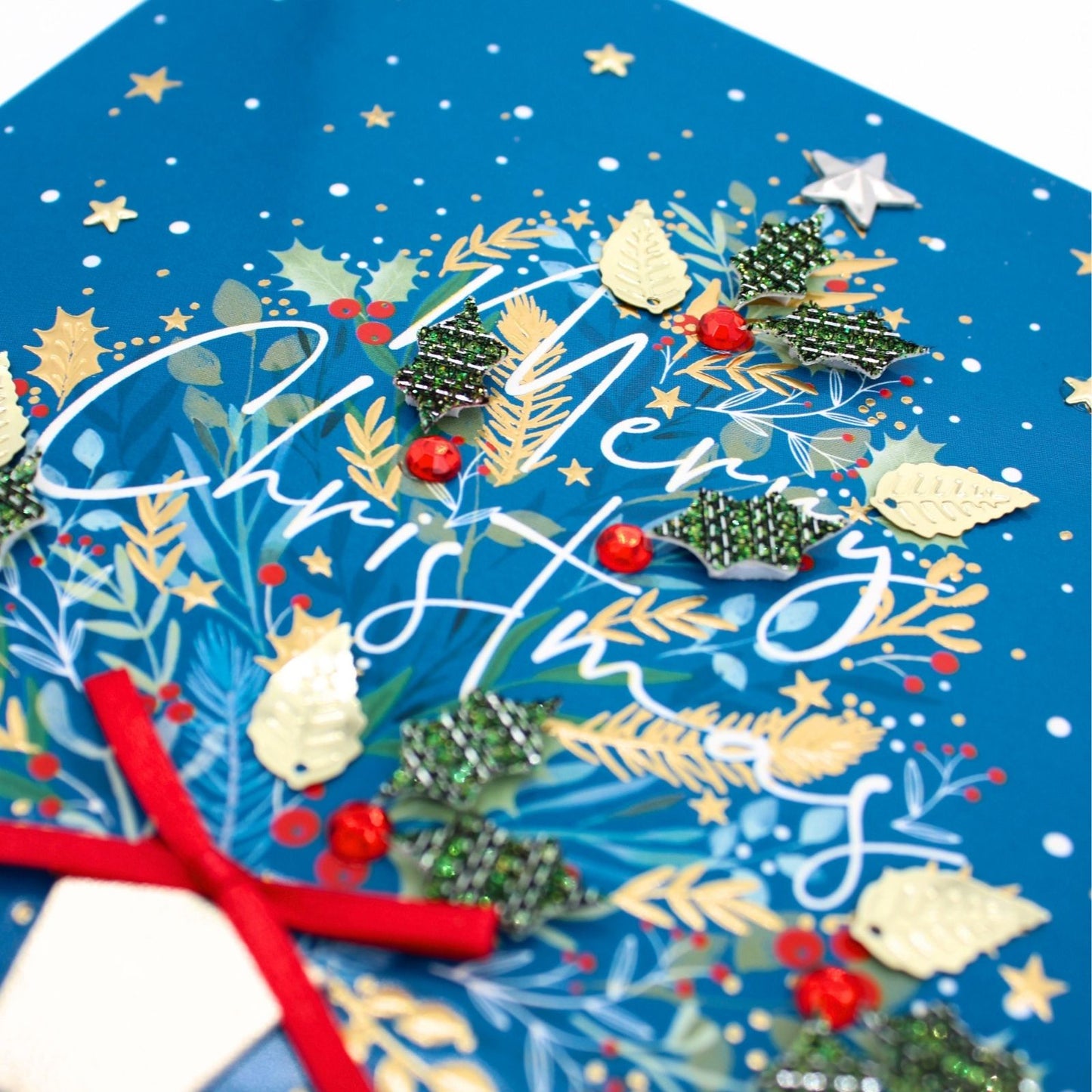 Box Of 4 Luxury Christmas Cards Festive Xmas Tree Hand-Finished Sparkle Range