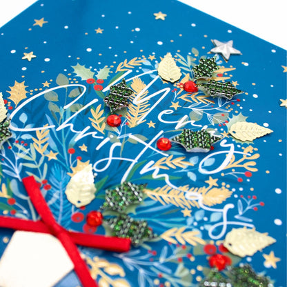 Box Of 4 Luxury Christmas Cards Festive Xmas Tree Hand-Finished Sparkle Range
