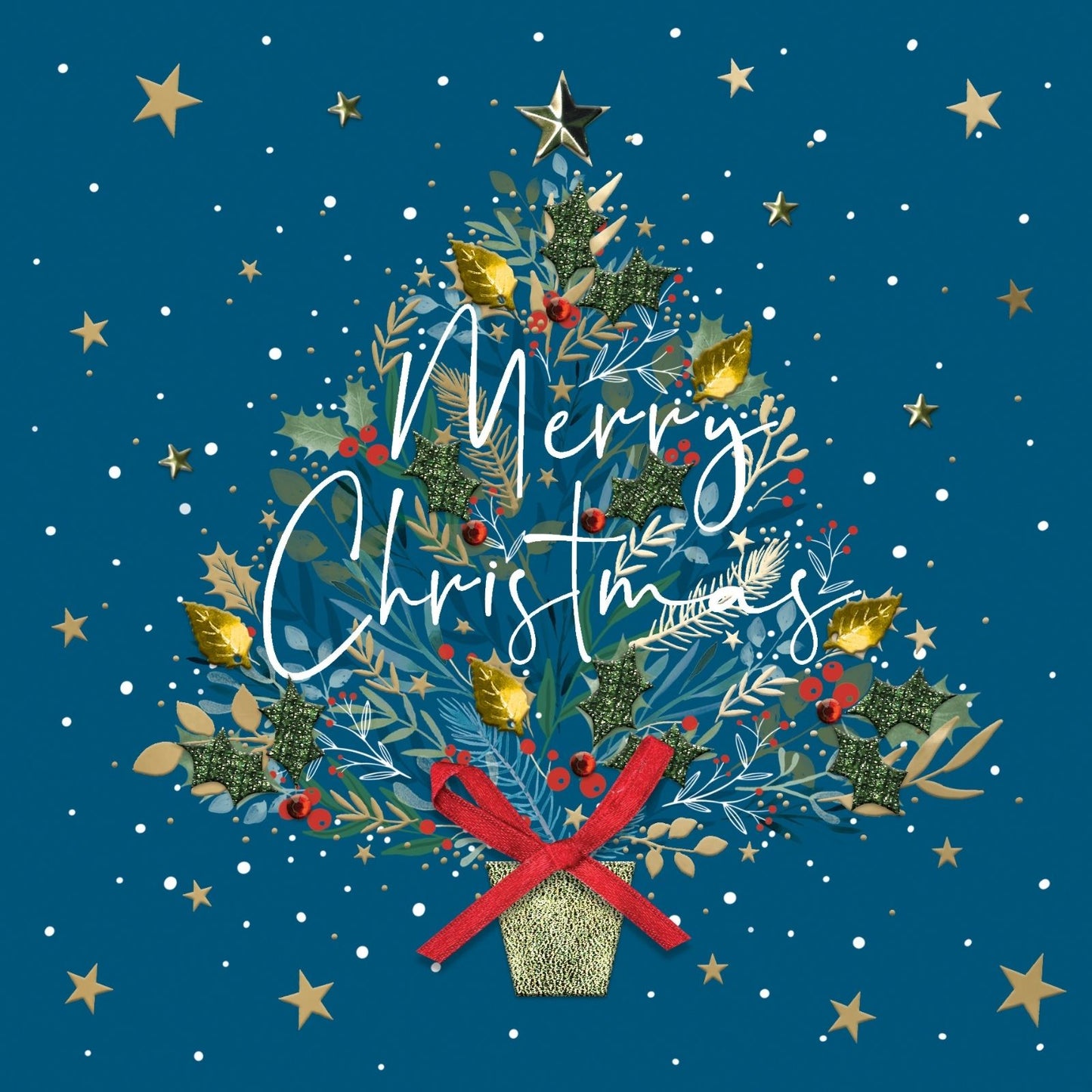 Box Of 4 Luxury Christmas Cards Festive Xmas Tree Hand-Finished Sparkle Range
