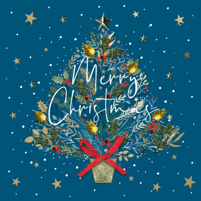Box Of 4 Luxury Christmas Cards Festive Xmas Tree Hand-Finished Sparkle Range