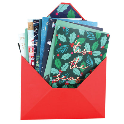 Assorted Christmas Card Box of 12 Festive Xmas Cards In Keepsake Envelope Box