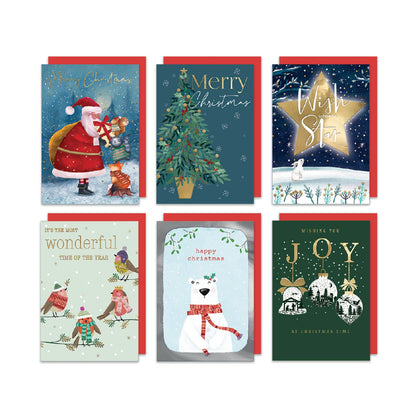 Assorted Christmas Card Box of 12 Festive Xmas Cards In Keepsake Envelope Box