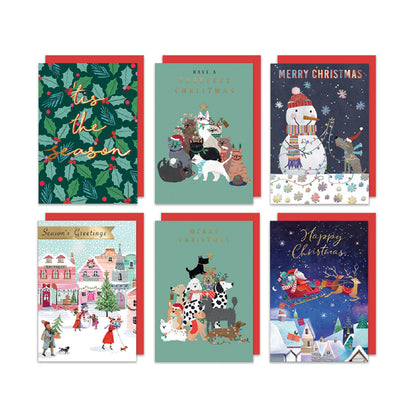 Assorted Christmas Card Box of 12 Festive Xmas Cards In Keepsake Envelope Box