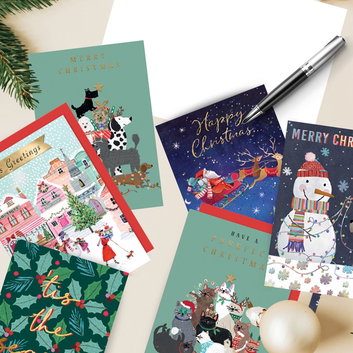 Assorted Christmas Card Box of 12 Festive Xmas Cards In Keepsake Envelope Box