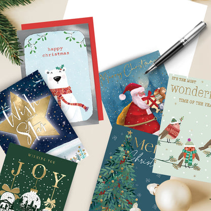 Assorted Christmas Card Box of 12 Festive Xmas Cards In Keepsake Envelope Box