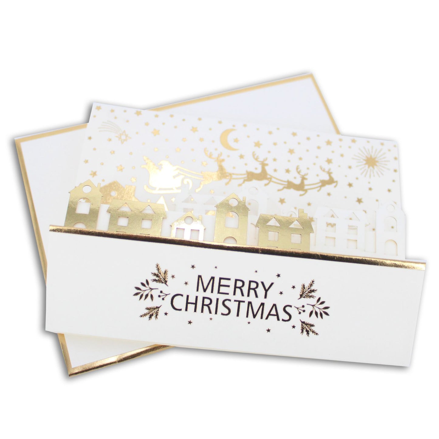 Box Of 5 Christmas Cards 3D Die-Cut Maison De Noel Freestanding Santa Scene