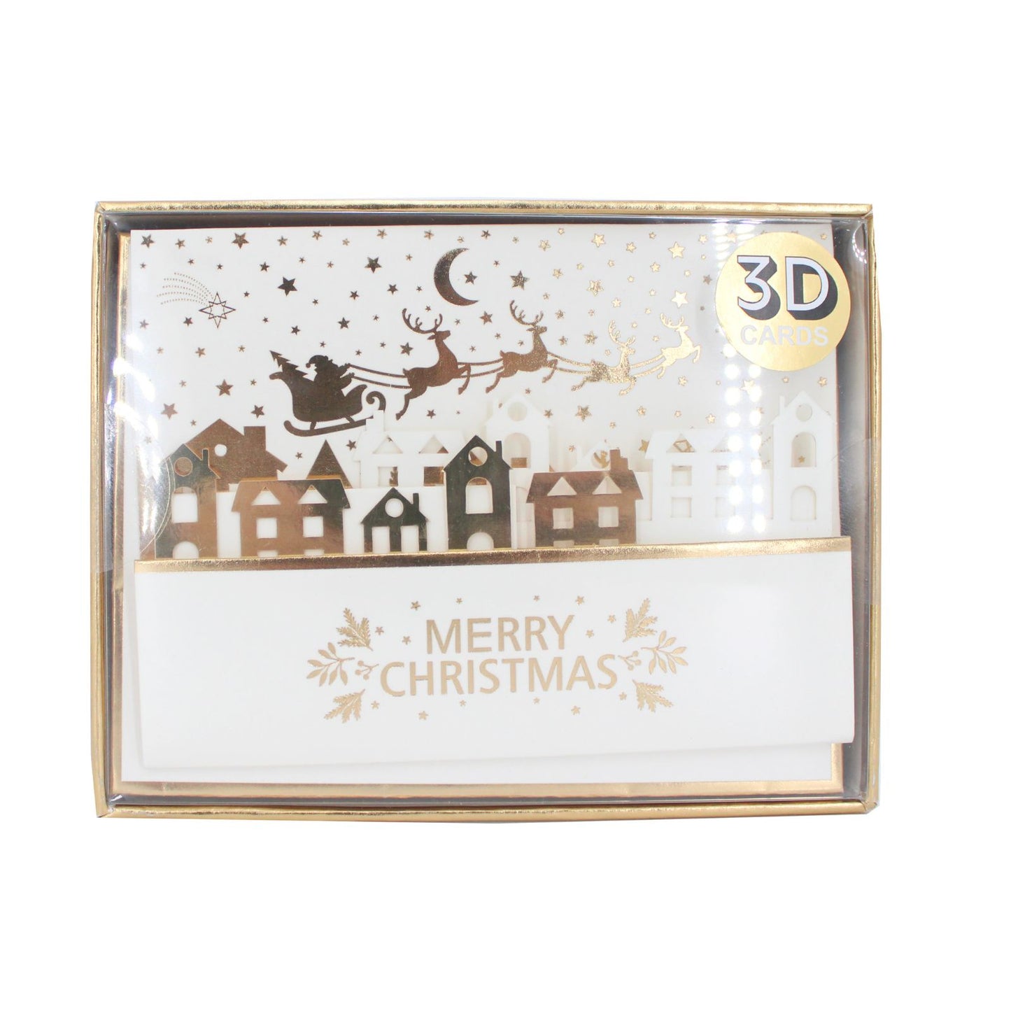 Box Of 5 Christmas Cards 3D Die-Cut Maison De Noel Freestanding Santa Scene