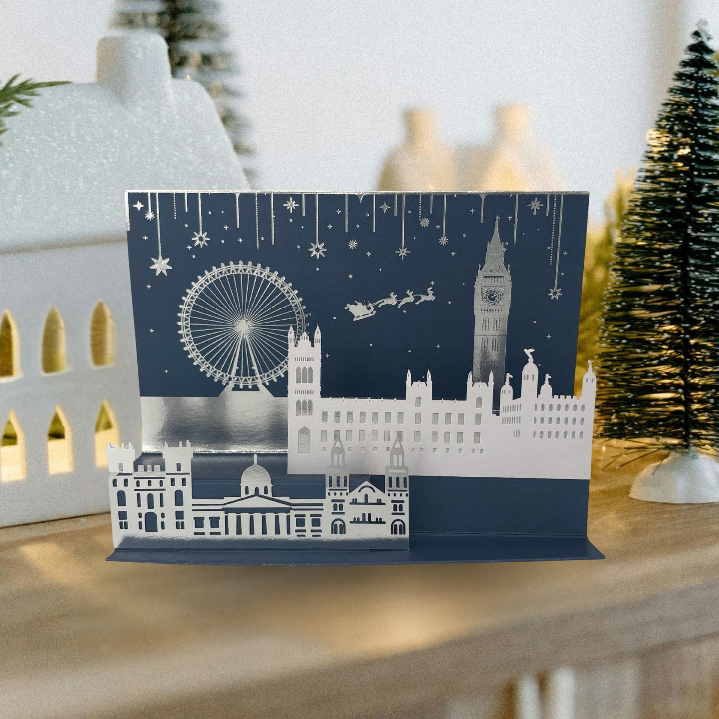 Box Of 5 Christmas Cards 3D Die-Cut Maison De Noel Freestanding London Scene