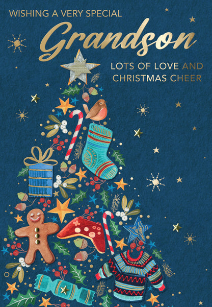 Magnifique Embellished Christmas Cheer Grandson Large Christmas Greeting Card