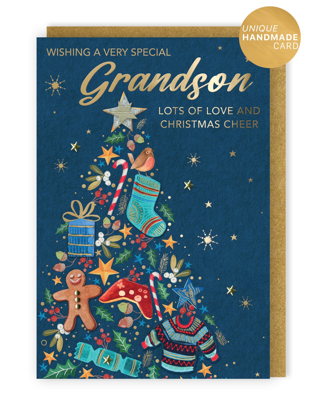 Magnifique Embellished Christmas Cheer Grandson Large Christmas Greeting Card