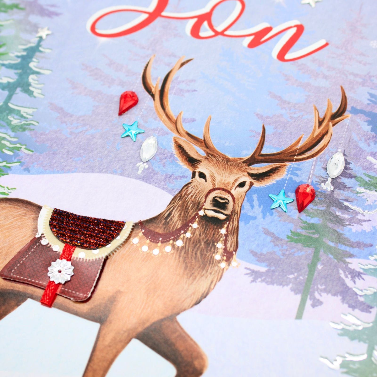 Son Christmas Card Large Magnifique Hand-Finished Embellished Reindeer Design