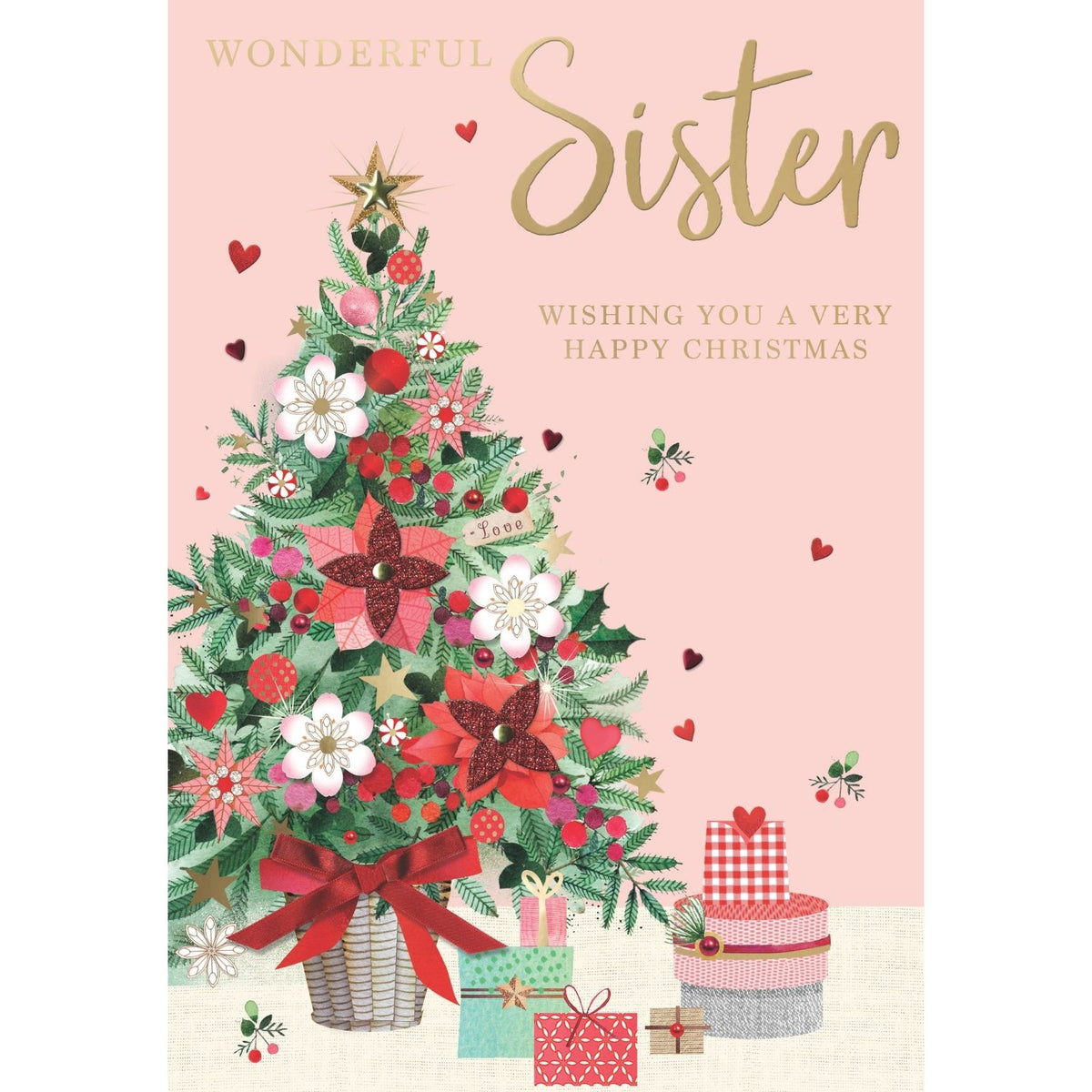Sister Christmas Card Large Magnifique Hand-Finished Embellished Tree Design