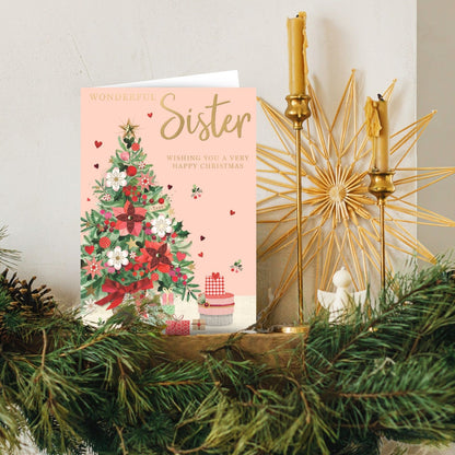 Sister Christmas Card Large Magnifique Hand-Finished Embellished Tree Design
