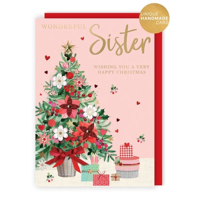 Sister Christmas Card Large Magnifique Hand-Finished Embellished Tree Design