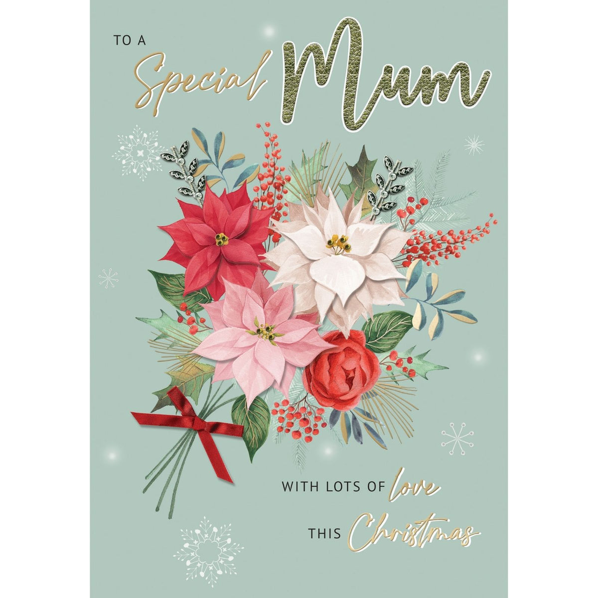 Mum Christmas Card Large Magnifique Hand-Finished Embellished Poinsettia Design