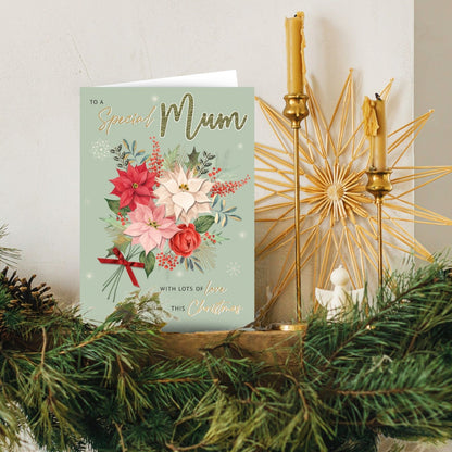 Mum Christmas Card Large Magnifique Hand-Finished Embellished Poinsettia Design