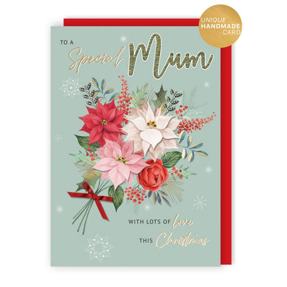 Mum Christmas Card Large Magnifique Hand-Finished Embellished Poinsettia Design