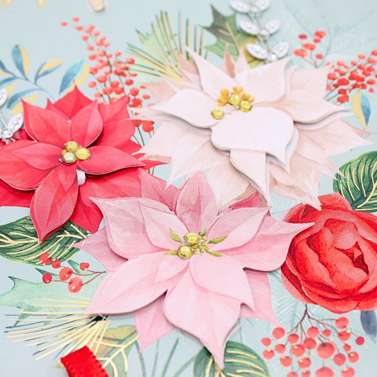 Mum Christmas Card Large Magnifique Hand-Finished Embellished Poinsettia Design