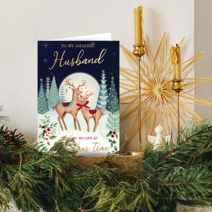 Husband Christmas Card Large Magnifique Hand-Finished Embellished Deer Design