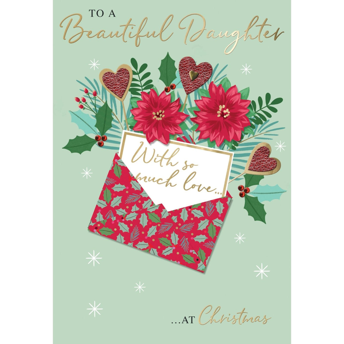 Daughter Christmas Card Large Magnifique Hand-Finished Embellished Letter Design