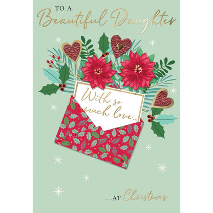 Daughter Christmas Card Large Magnifique Hand-Finished Embellished Letter Design