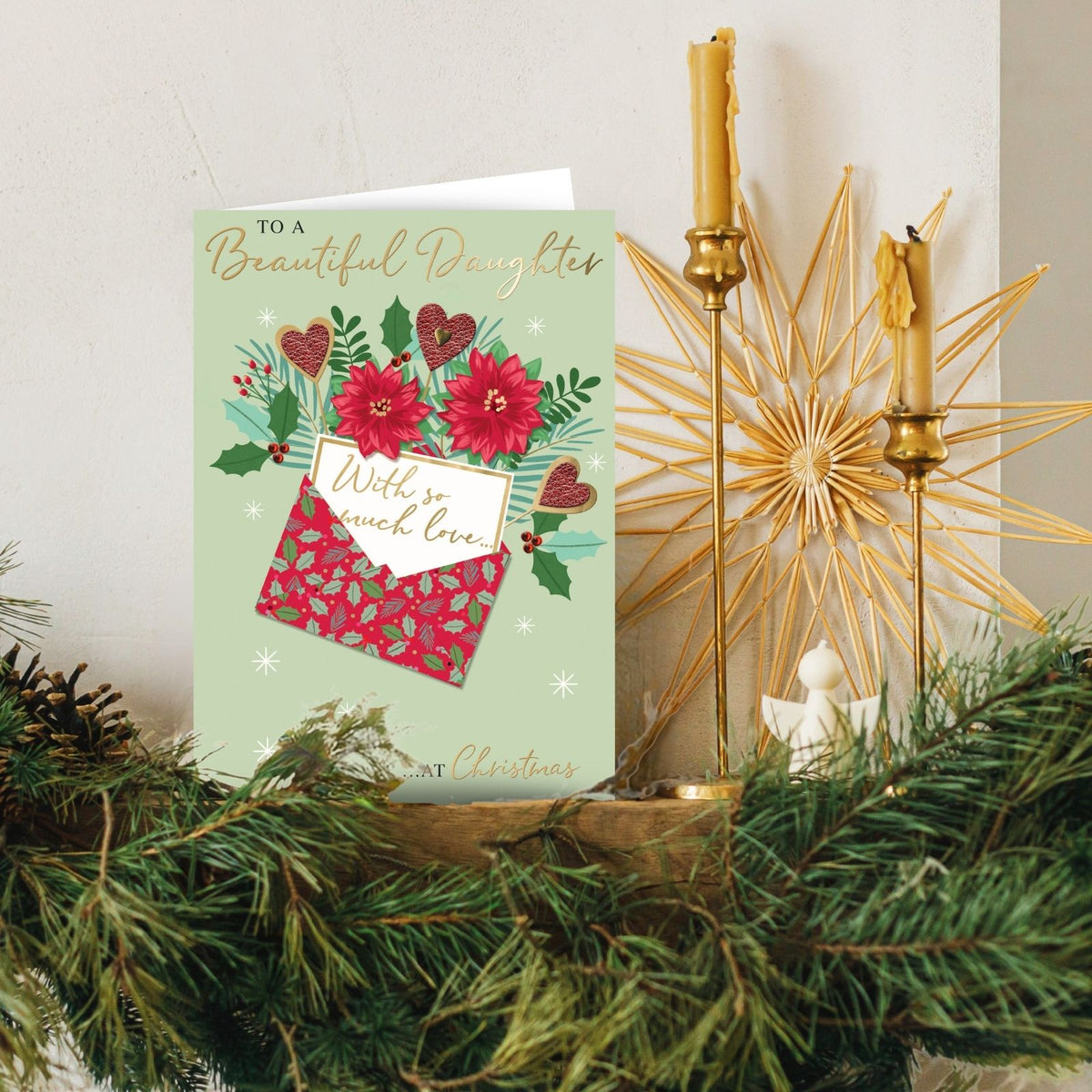 Daughter Christmas Card Large Magnifique Hand-Finished Embellished Letter Design