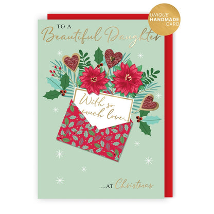 Daughter Christmas Card Large Magnifique Hand-Finished Embellished Letter Design