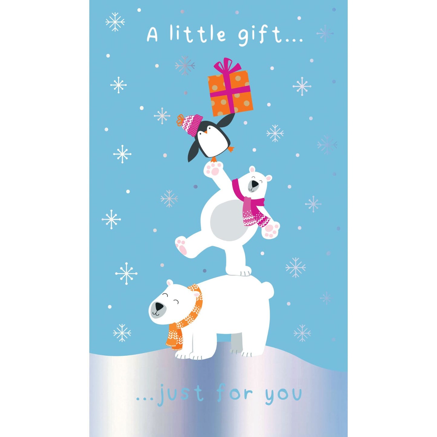 Money Wallet Christmas Card A Little Gift Cute Polar Bears & Penguins Gift Card