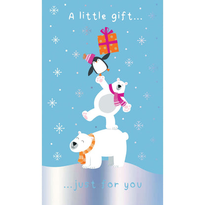 Money Wallet Christmas Card A Little Gift Cute Polar Bears & Penguins Gift Card