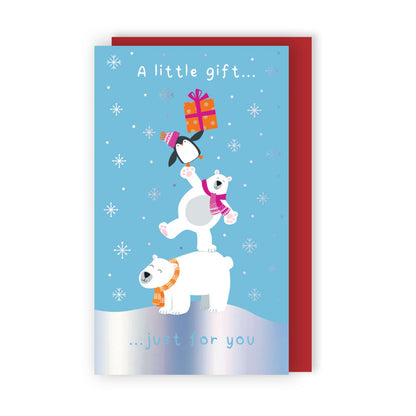 Money Wallet Christmas Card A Little Gift Cute Polar Bears & Penguins Gift Card