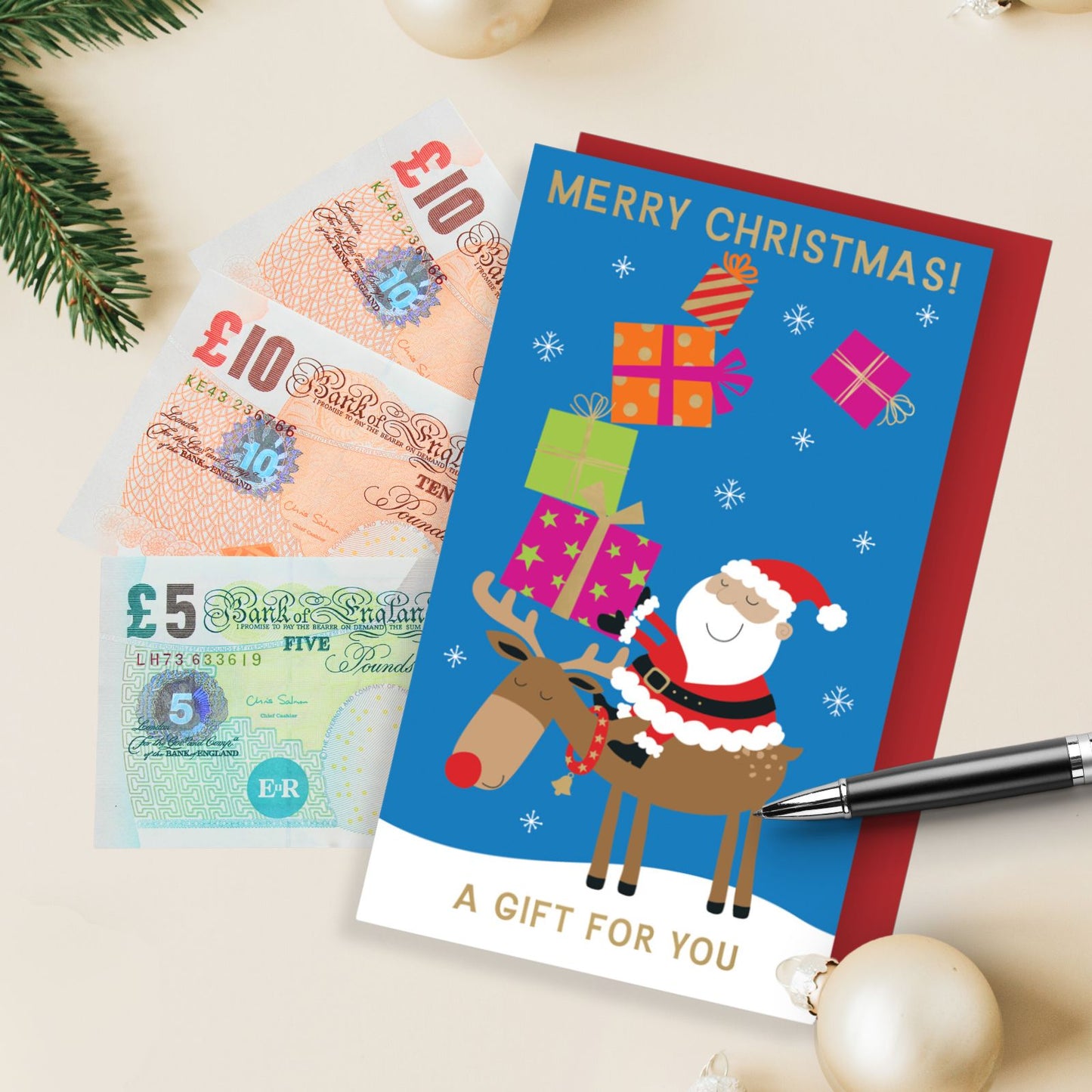 Money Wallet Christmas Card A Gift For You Cute Santa & Rudolph Gift Card