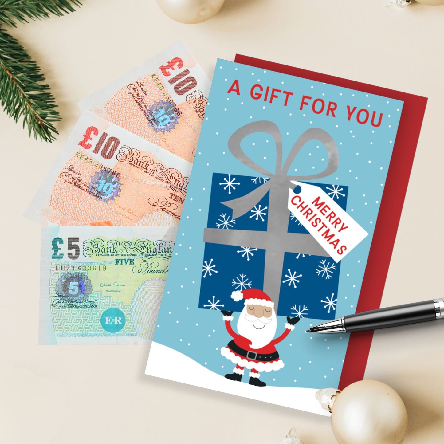 Money Wallet Christmas Card A Gift For You Cute Santa Holding Present Gift Card